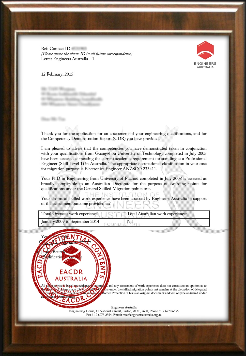 EA 职业评估 Engineers Australia (EA) Migration Skills Assessment Competency Demonstration Report