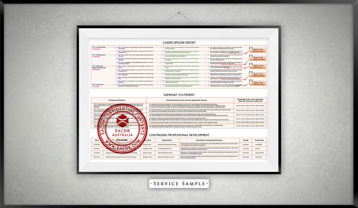 EA 职业评估 Engineers Australia (EA) Migration Skills Assessment Competency Demonstration Report